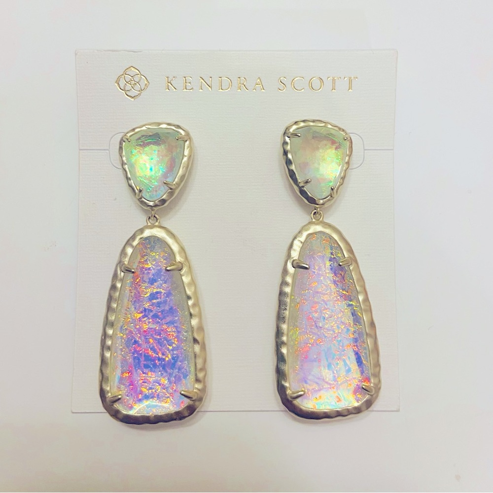 Gold and iridescent drop earrings